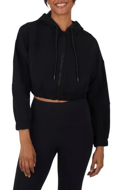 90 Degree By Reflex Cloud Plush Ludlow Zip Crop Hoodie In Black
