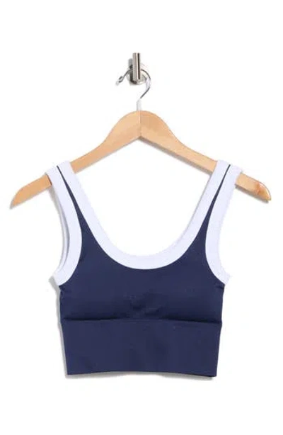 90 Degree By Reflex Contrast Trim Seamless Longline Sports Bra In Blue