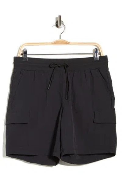 90 Degree By Reflex Crinkle Creed 7-inch Cargo Shorts In Black