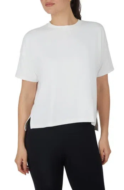 90 Degree By Reflex Deluxe Textured High Low Activewear T-shirt In White