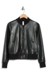 90 Degree By Reflex Faux Leather Crop Bomber Jacket In Black