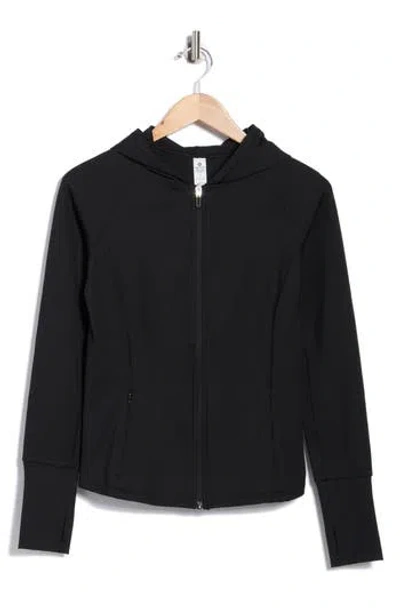 90 Degree By Reflex Felix Lux Ribbed Solara Full Zip Hoodie In Black