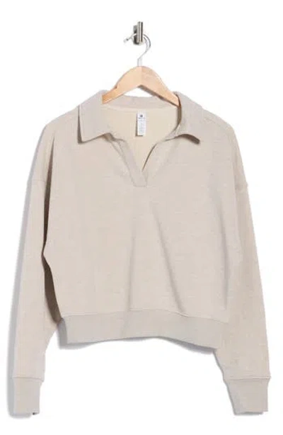 90 Degree By Reflex French Terry Chill Mode Polo Sweatshirt In Neutral