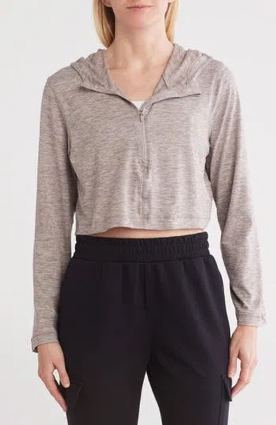 90 Degree By Reflex Half Zip Pullover Hoodie Top In Heather Mocha