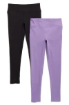 90 Degree By Reflex Kids' 2-pack Basic Tights In Paisley Purple/black