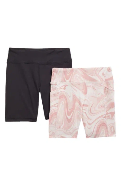 90 Degree By Reflex Kids' 2-pack Bike Shorts In Paint Pour Pink Quartz/ Black