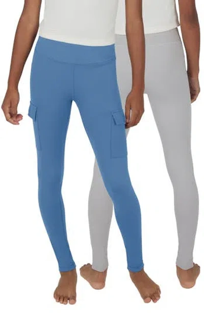 90 Degree By Reflex Kids' 2-pack Cargo Pocket Leggings In Coronet Blue/htr.grey
