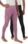 90 Degree By Reflex Kids' 2-pack Cargo Pocket Leggings In Dusky Orchid/black