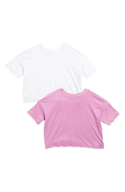 90 Degree By Reflex Kids' 2-pack Crop T-shirts In First Bloom/ White