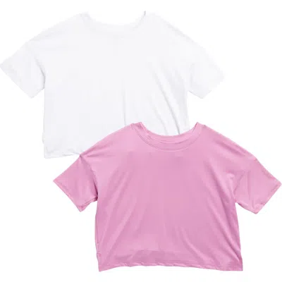 90 Degree By Reflex Kids' 2-pack Crop T-shirts In First Bloom/white