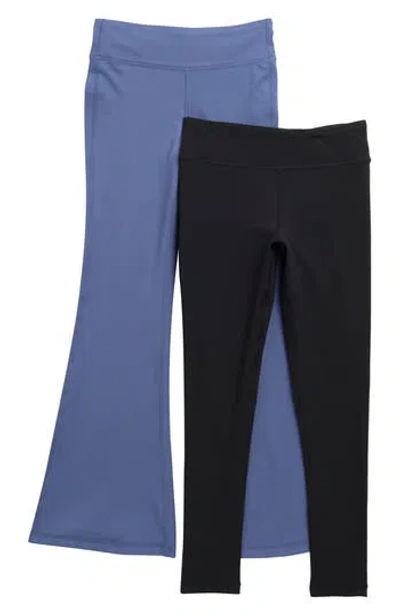 90 Degree By Reflex Kids' 2-pack High Waist Flare & Fitted Leggings In Black/gray Blue