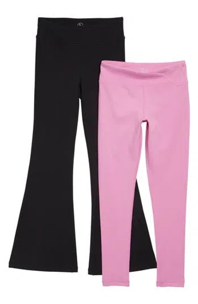 90 Degree By Reflex Kids' 2-pack High Waist Flare & Fitted Leggings In Opera Mauve/black