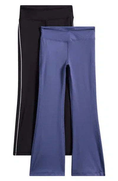 90 Degree By Reflex Kids' 2-pack Crossover Piped Jersey Wide Leg Leggings In Blue