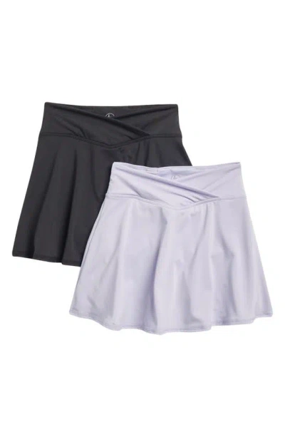 90 Degree By Reflex Kids' Crossover Two-pack Skirt Set In Lavender/ Black
