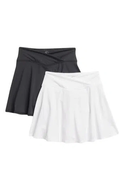 90 Degree By Reflex Kids' Crossover Two-pack Skort Set In White/black