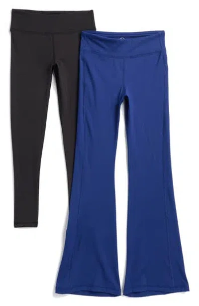 90 Degree By Reflex Kids' Everyday Leggings & Flare Leg Pants 2-piece Set In Black/bellwether Blue