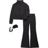90 Degree By Reflex Kids' Half Zip Pullover, Flare Pants & Wristlet Set In Black