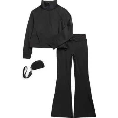 90 Degree By Reflex Kids' Half Zip Pullover, Flare Pants & Wristlet Set In Black