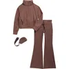 90 Degree By Reflex Kids' Half Zip Pullover, Flare Pants & Wristlet Set In Brown