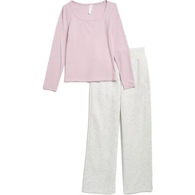 90 Degree By Reflex Kids' Heavenly Rib T-shirt & Sweatpants Set In Fair Orchid/htr.lt.grey