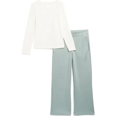 90 Degree By Reflex Kids' Heavenly Rib T-shirt & Sweatpants Set In Sugar Swizzle/chinois Green
