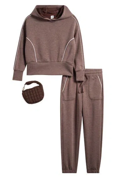 90 Degree By Reflex Kids' Hoodie, Joggers & Scuba Purse Set In Brown