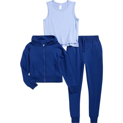 90 Degree By Reflex Kids' Josie Tank, Brushed French Terry Zip Hoodie & Joggers Set In Multi