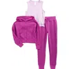 90 Degree By Reflex Kids' Josie Tank, Brushed French Terry Zip Hoodie & Joggers Set In Pink