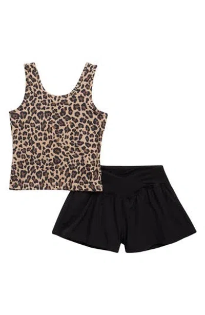 90 Degree By Reflex Kids' Lunatek Emmie Tank & Shorts Set In Animal Print
