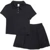 90 Degree By Reflex Kids' Polo & Skort Set In Black