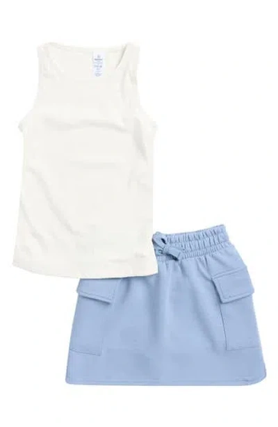 90 Degree By Reflex Kids' Ruched Ribbed Tank & Cargo Skort Set In Blue