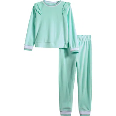 90 Degree By Reflex Kids' Ruffle Velour Sweatshirt & Joggers Set In Gray