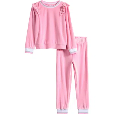 90 Degree By Reflex Kids' Ruffle Velour Sweatshirt & Joggers Set In Pink