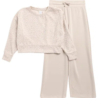 90 Degree By Reflex Kids' Scuba Crop Sweatshirt & Drawstring Pants Set In Neutral