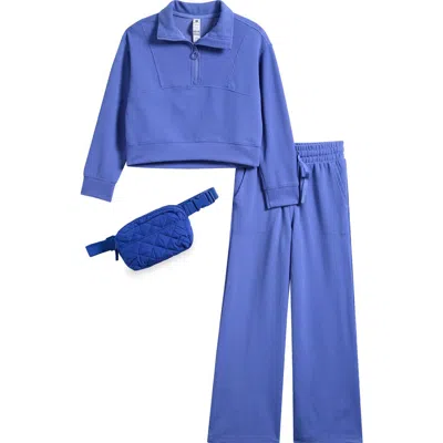 90 Degree By Reflex Kids' Scuba Knit Pullover, Pants & Belt Bag Set In Blue