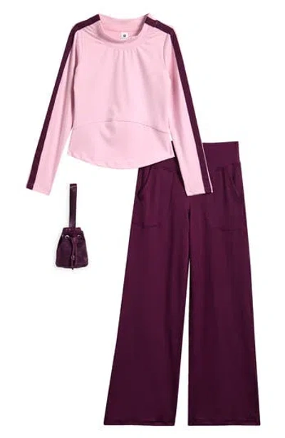 90 Degree By Reflex Kids' Scuba Knit Pullover, Pants & Wristlet Set In Pink