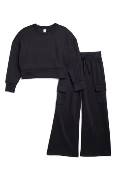 90 Degree By Reflex Kids' Scuba Sweatshirt & Cargo Pants Set In Black