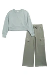 90 Degree By Reflex Kids' Scuba Sweatshirt & Cargo Pants Set In Chinois Green/agave Green