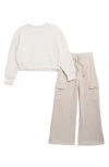 90 Degree By Reflex Kids' Scuba Sweatshirt & Cargo Pants Set In Crystal Gray/nacreous Cloud