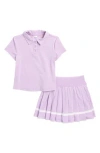 90 Degree By Reflex Kids' Short Sleeve Polo & Pleated Skirt Set In Lavendula/lavendula/white