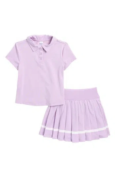 90 Degree By Reflex Kids' Short Sleeve Polo & Pleated Skirt Set In Lavendula/lavendula/white
