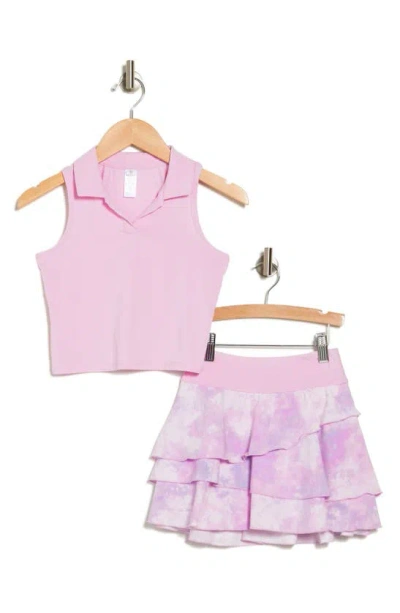 90 Degree By Reflex Kids' Sleeveless Top & Tiered Skort Set In Lilac Pink/sun Stain