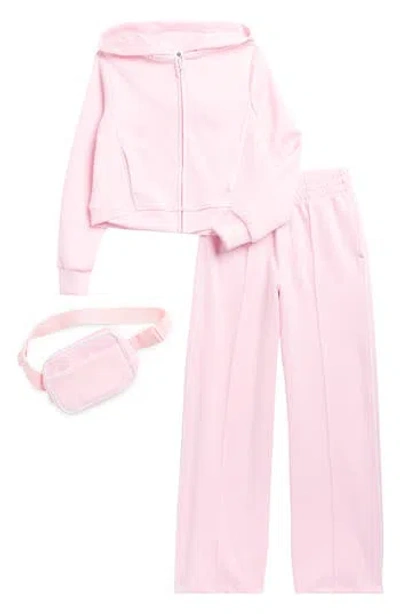 90 Degree By Reflex Kids' Sofelite Full Zip Hoodie, Pants & Belt Bag Set In Pink
