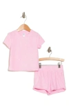 90 Degree By Reflex Kids' Sunny Towel Terry T-shirt & Shorts Set In Delicate Daisy Bonbon