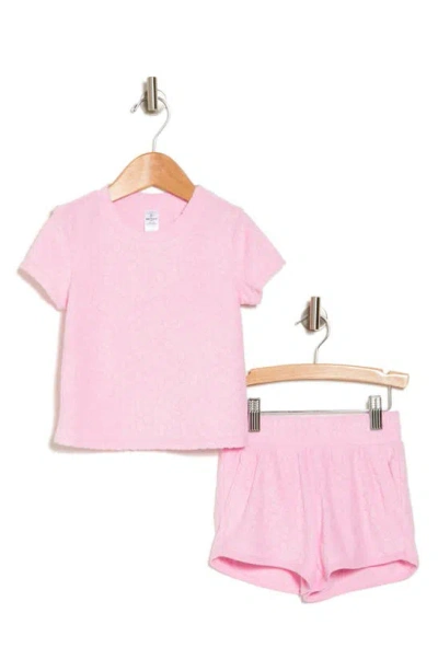 90 Degree By Reflex Kids' Sunny Towel Terry T-shirt & Shorts Set In Pink