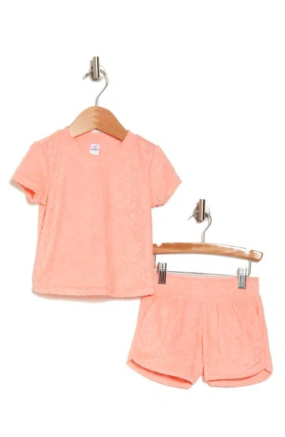 90 Degree By Reflex Kids' Sunny Towel Terry T-shirt & Shorts Set In Pink