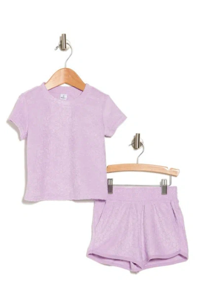 90 Degree By Reflex Kids' Sunny Towel Terry T-shirt & Shorts Set In Purple
