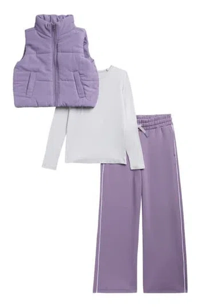 90 Degree By Reflex Kids' Supersoft Leighton 3-piece Vest, Top & Pants Set In Purple Sage Combo