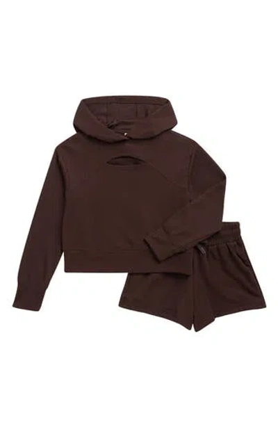 90 Degree By Reflex Kids' Supreme Waffle Zoe Hoodie & Shorts Set In Brown