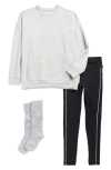 90 Degree By Reflex Kids' Sweatshirt, Leggings & Socks Set In Gray